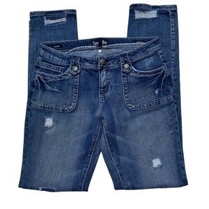 Karma Blue Skinny Denim Jeans Women's Sz 9 Blue Ultra Stretch Destroyed Mid-rise